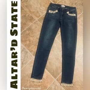 Altar’d State Boho Lace Trim Feminine Hippie Skinny Jeans Y2K Indie Sz 5 GEN Z